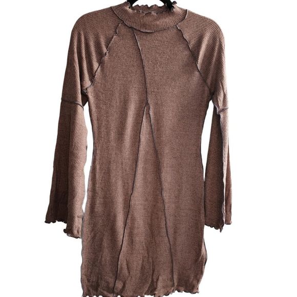 LONG BELL SLEEVE BODYCON MINI DRESS - mocha - Picture 4 of 4